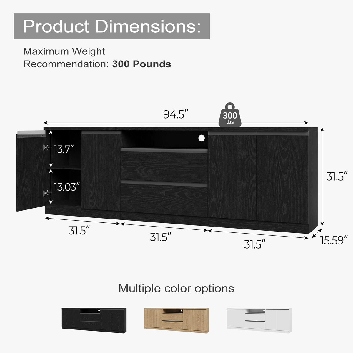 Mekminop 94.5" LED Modern TV Stand for 100/90/80 Inch TVs, Tall Entertainment Center with Storage Cabinets and Drawers, Media Console with Adjustable Shelves for Living Room,Black