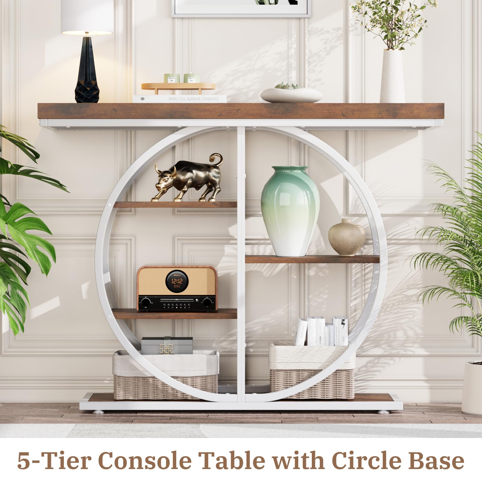 5-Tier Industrial Console Table with Storage Shelves