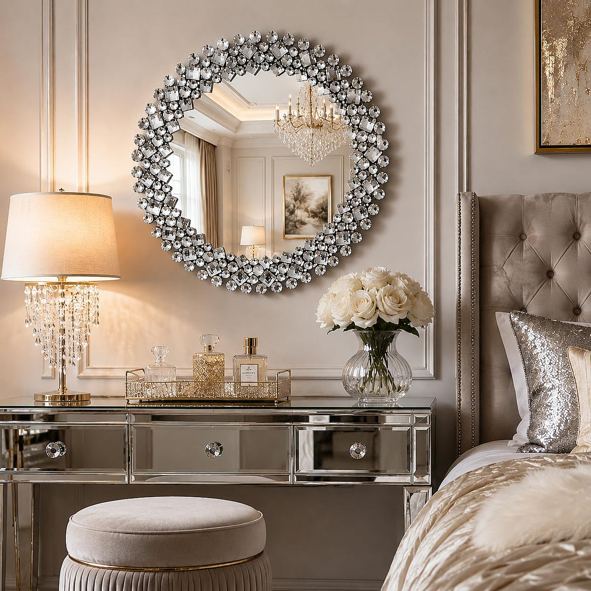 Round Crystal Wall Mirror