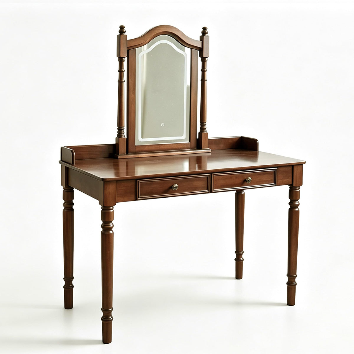 SUSVQLXG 43.7"×22“ Makeup Vanity Desk with 2 Drawers and Smart LED Mirror,Antique Small Vanity Table for Bedroom with Touch-Dimmable and Adjustable-Height Mirror