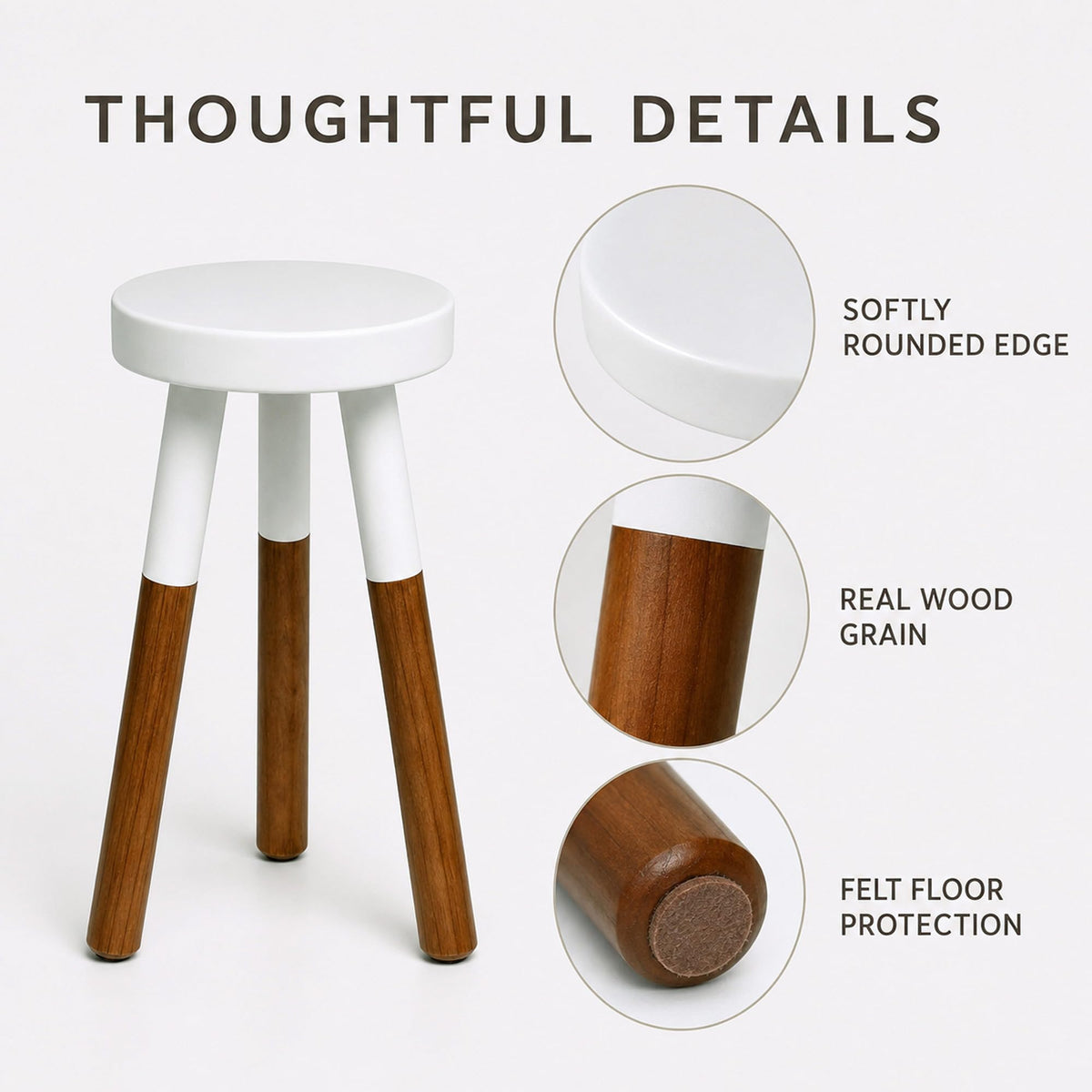 LitaEther Modern Side Table Set of 2, Solid Wood Accent Table,12" D x 12" W x 20" H & 12" D x 12" W x 18" H Small End Table for Living Room Bedroom, Plant Stand, Bathroom Stool, Pedestal Drink Table