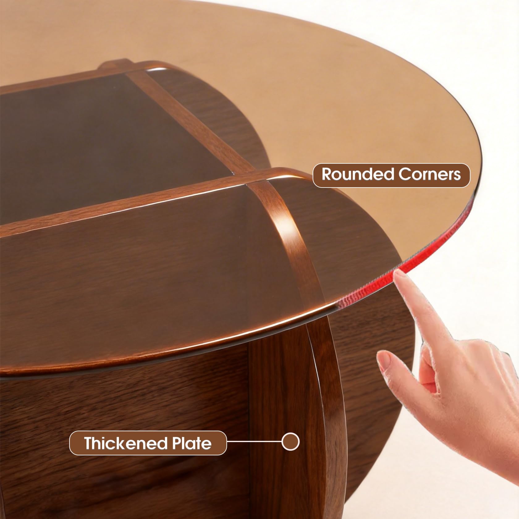 Round Glass Coffee Table with Wood Legs