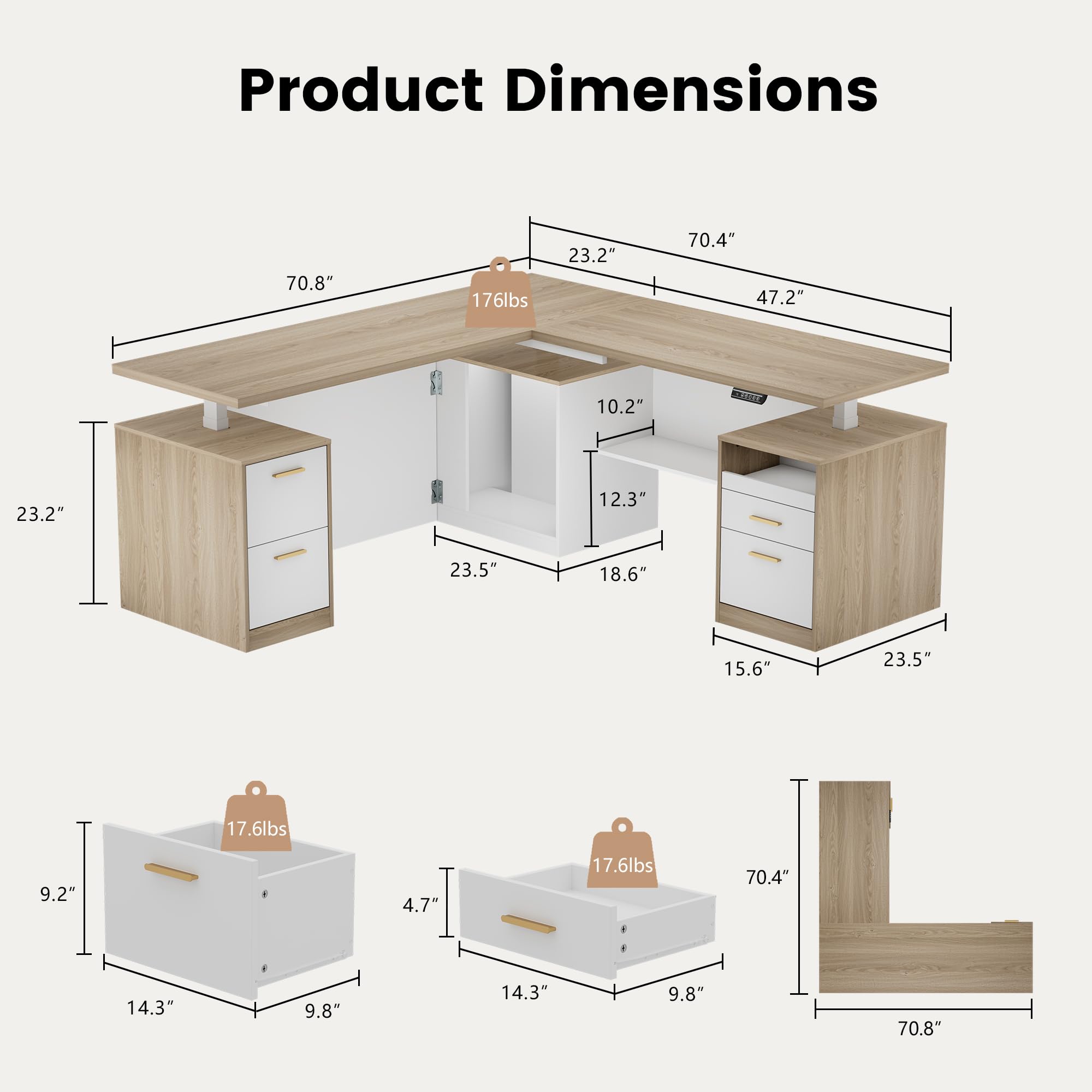 L-Shaped Electric Standing Desk with Drawers & Privacy Panel