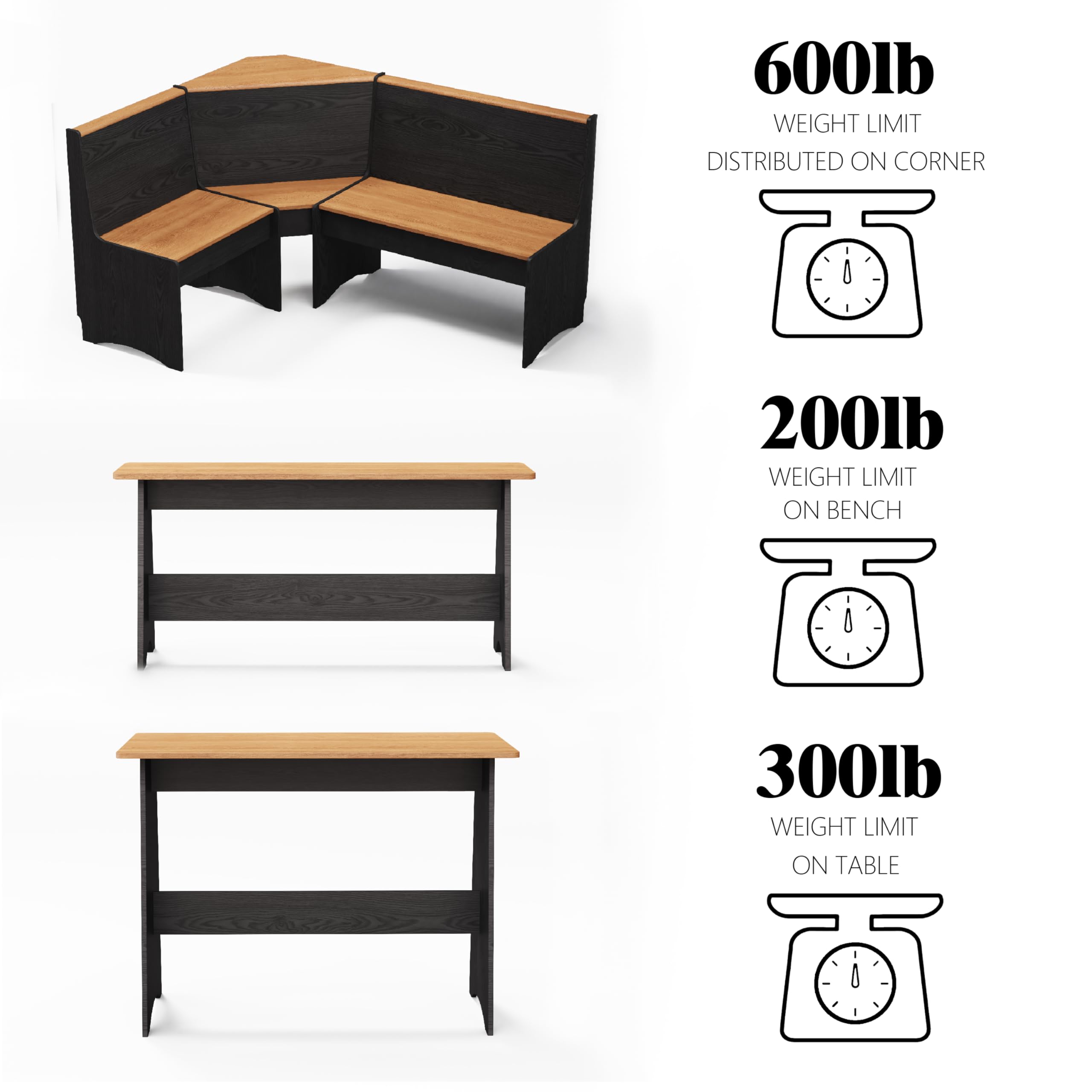 L-Shaped Breakfast Nook Table Set with Corner Bench & Storage