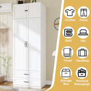 LABROSKIA Armoire Wardrobe Closet with Doors: 89" Extra Tall White Wardrobe with Storage on Top, Bedroom Armoires with 2 Doors and 2 Drawers, Large Wood Closet Armoire for Hanging Clothes