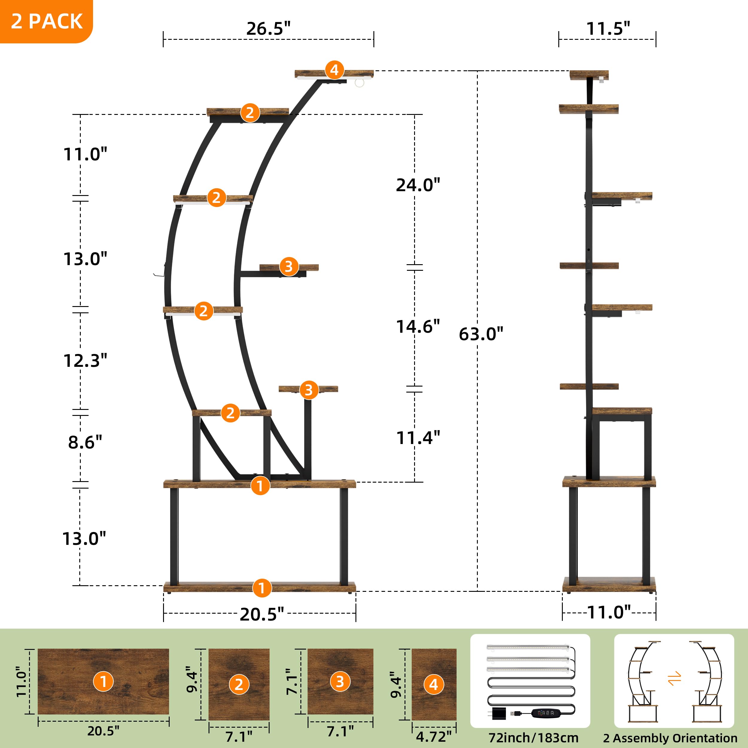 9-Tier Plant Stand with Grow Lights, 64" Tall