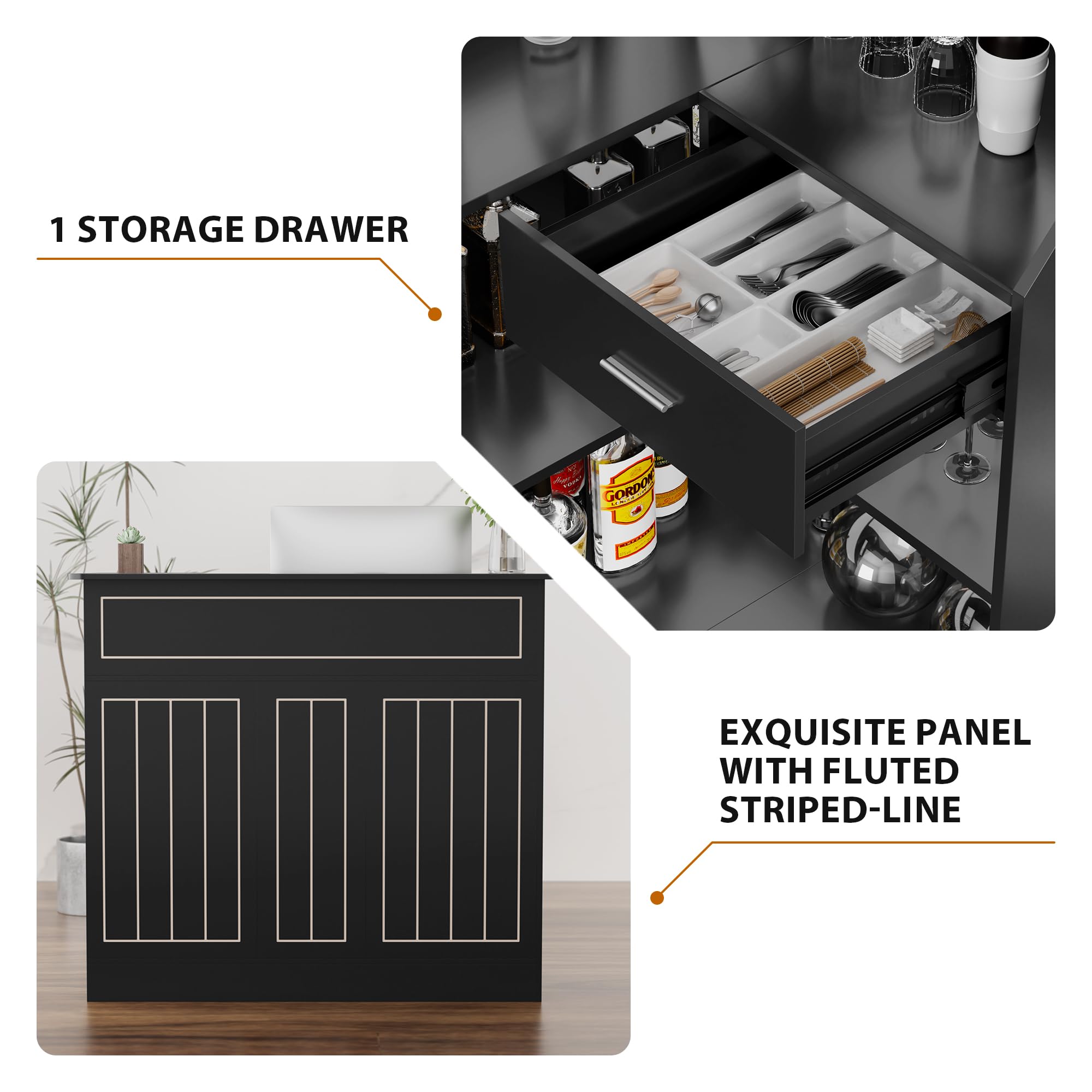 L-Shaped Corner Bar Cabinet with Power Outlet