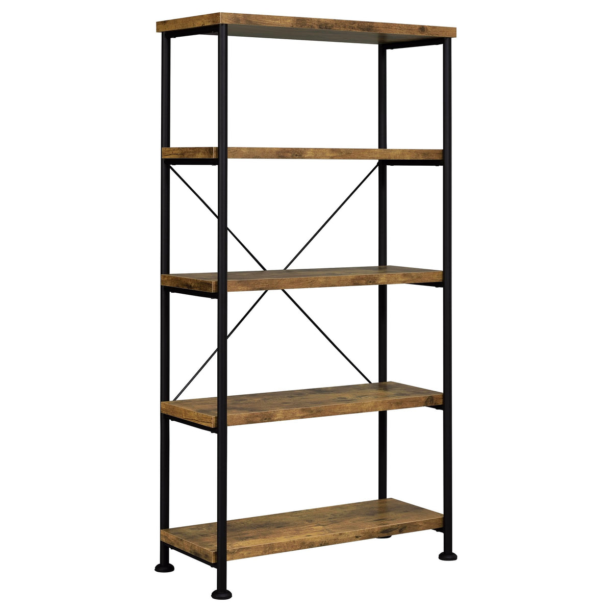 Coaster Home Furnishings - Analiese - Metal and Wood - 2-Piece Computer Desk and Bookcase Set with Three Storage Drawers, Four-Shelf Bookcase - Farmhouse - Home Office - Rustic Nutmeg - 801541-S2