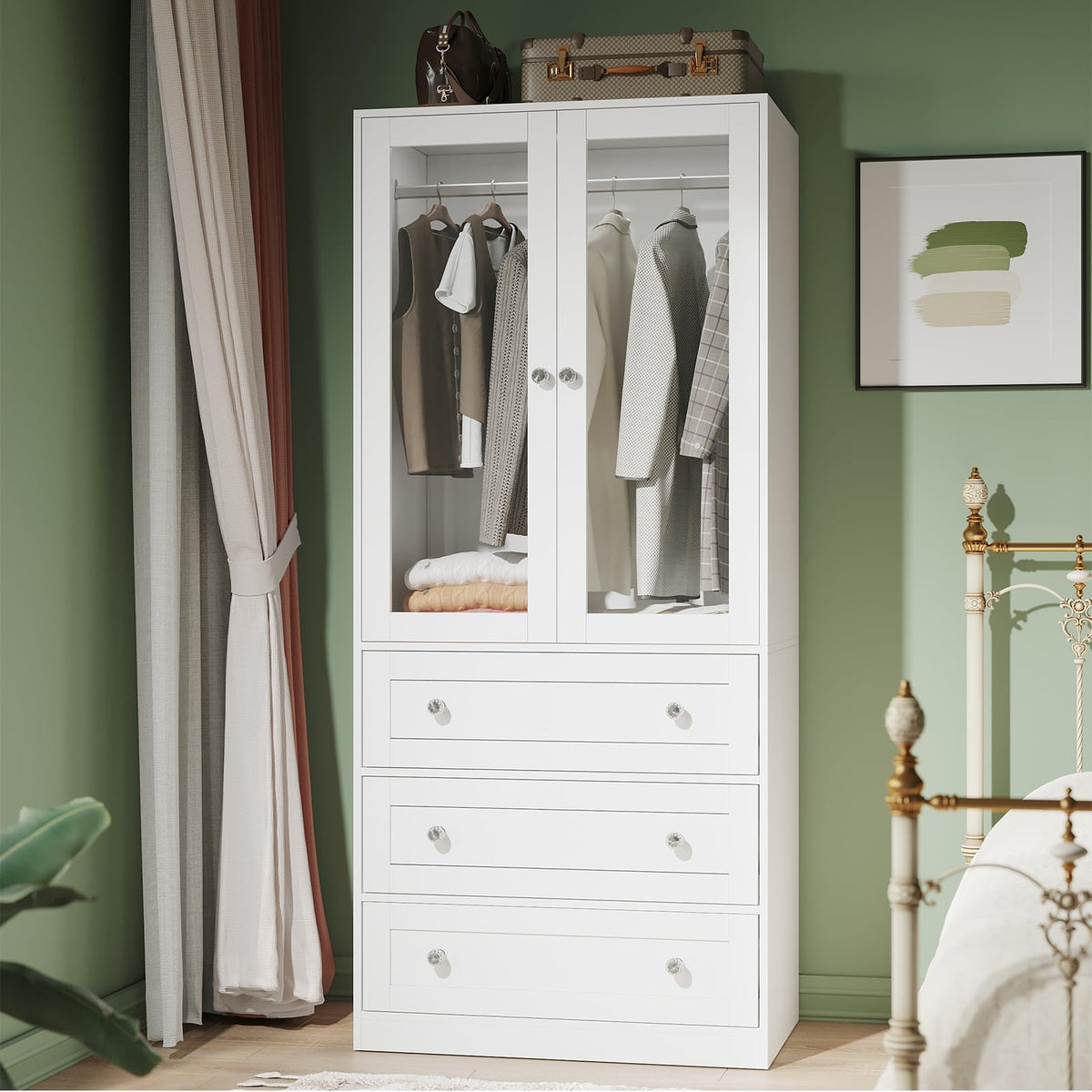 Glass Door Wardrobe with LED Lighting