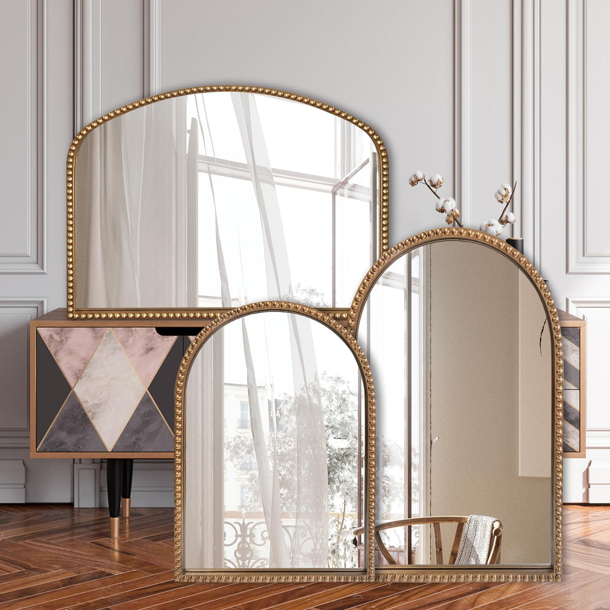Vintage Gold Arched Wall Mirror