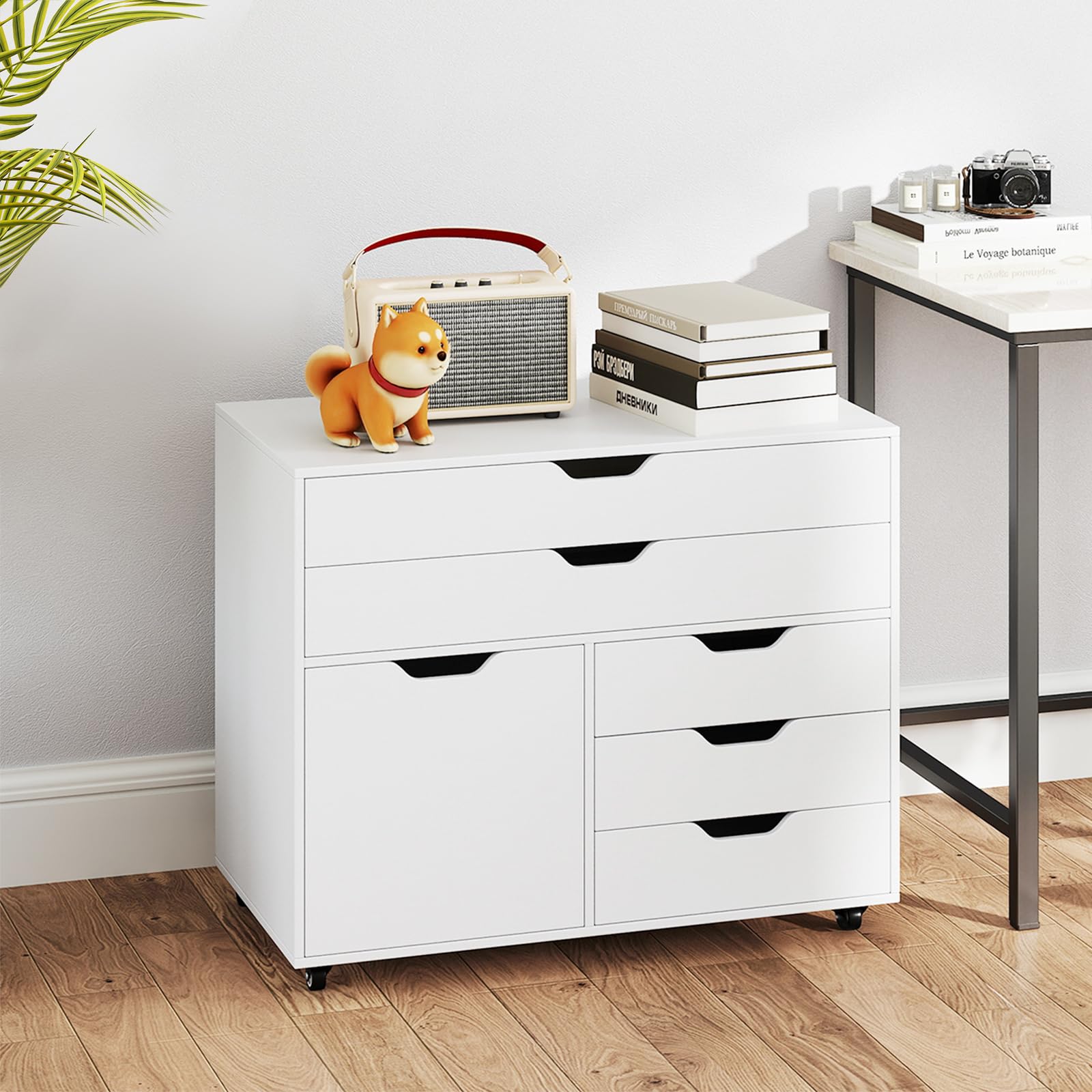 5-Drawer Mobile File Cabinet with Door & Wheels