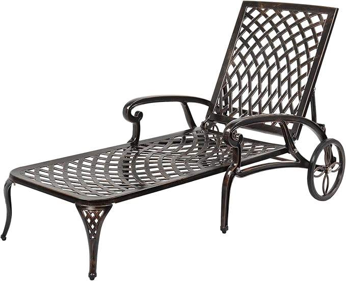 Outdoor Chaise Lounge Chair with Adjustable Backrest & Wheels