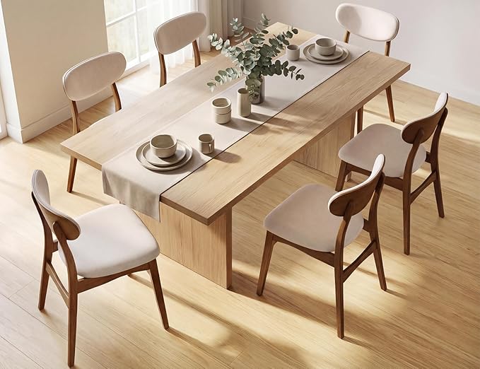 Upholstered Dining Chairs Set of 4, Mid-Century Modern, Beige & Walnut