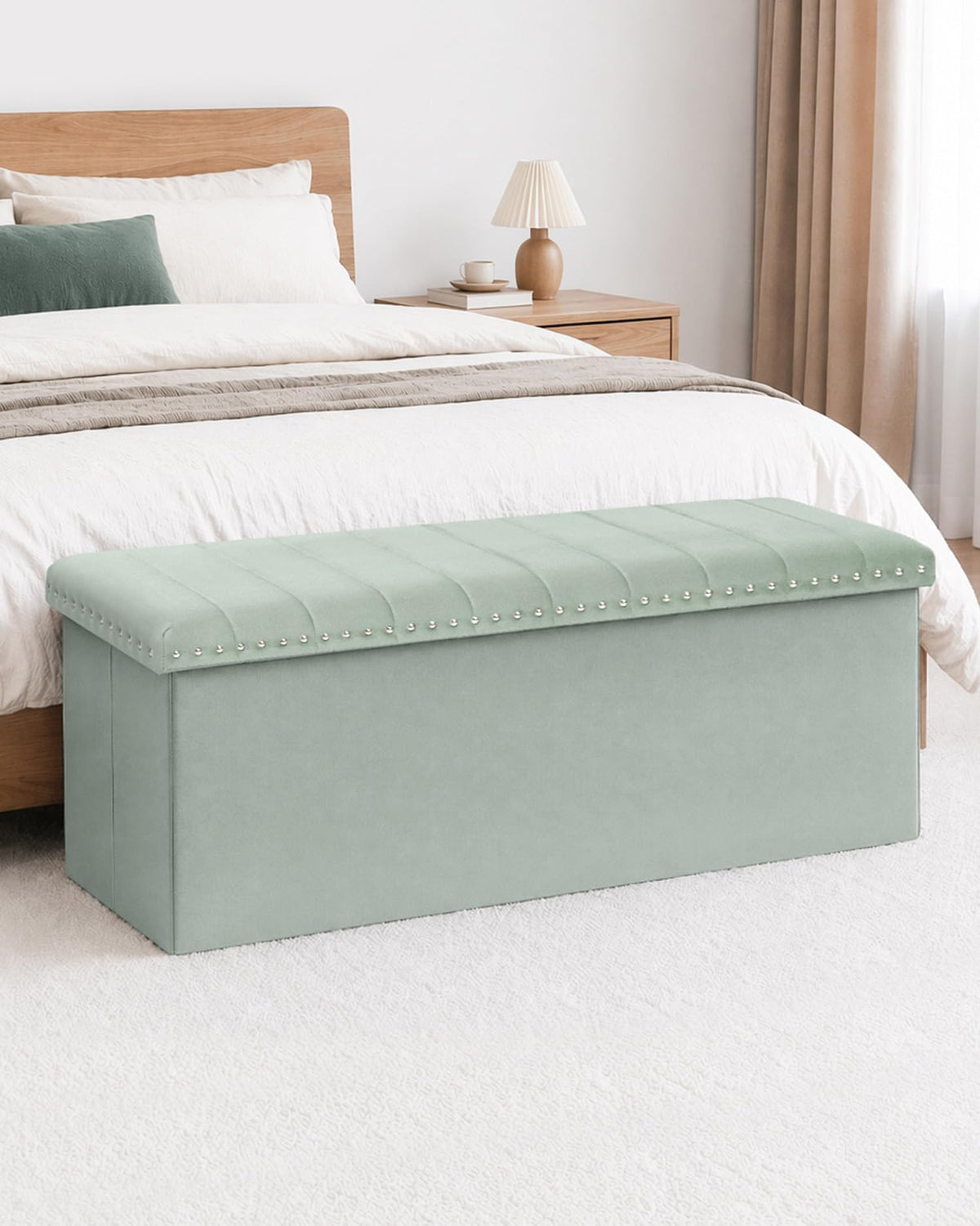 B FSOBEIIALEO 43" Tufted Storage Ottoman Bench Storage Chest, Sage Green