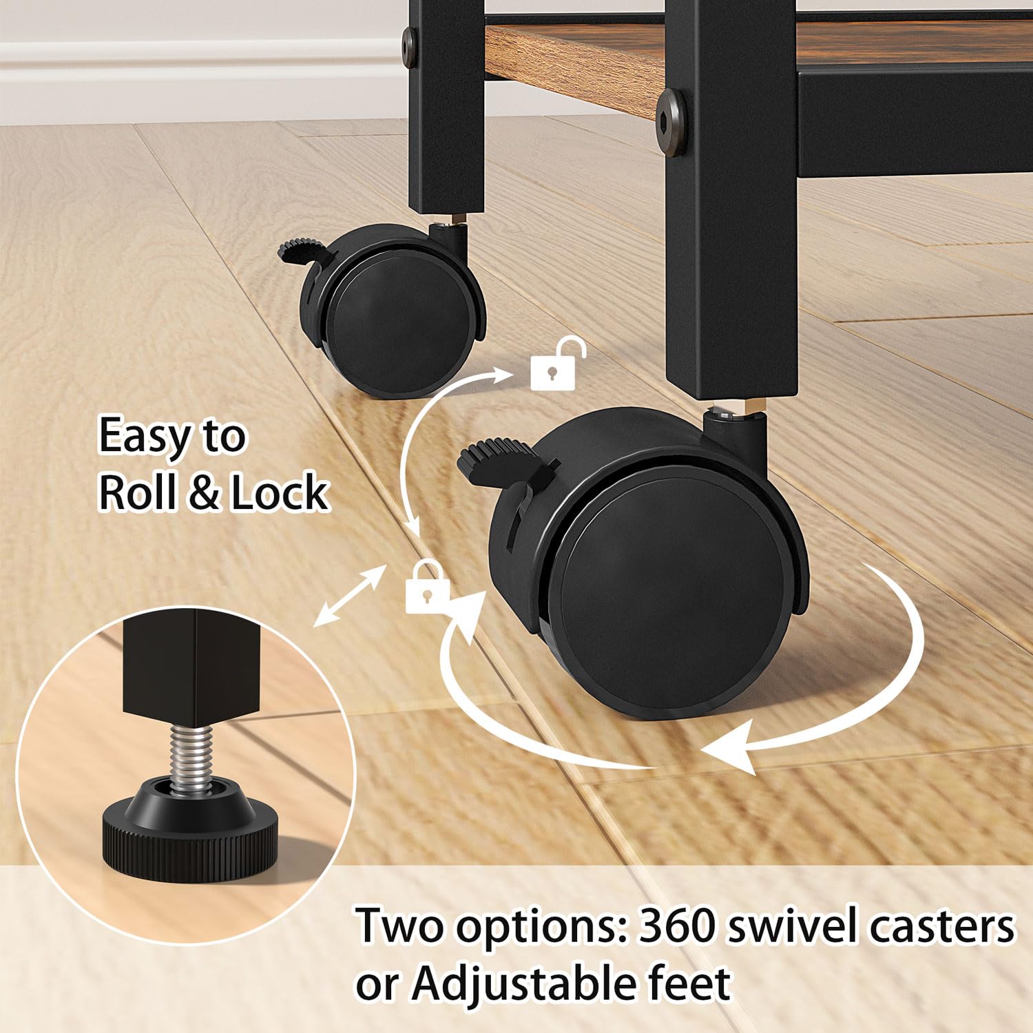 3-Tier Rolling Bar Cart with Wine Rack & Glass Holder