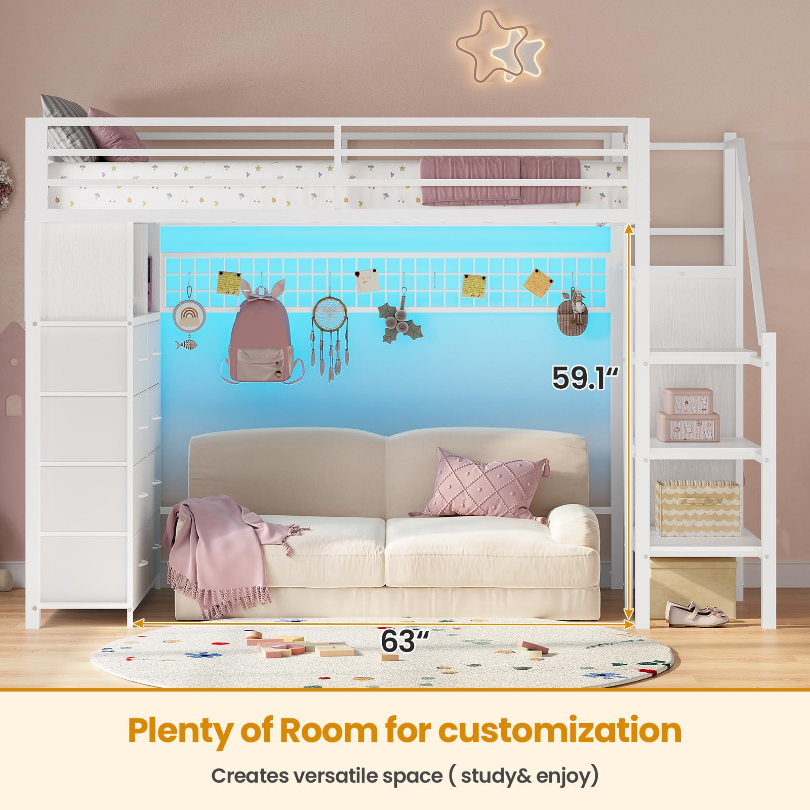Twin Size Loft Bed with Storage Stairs & Drawers