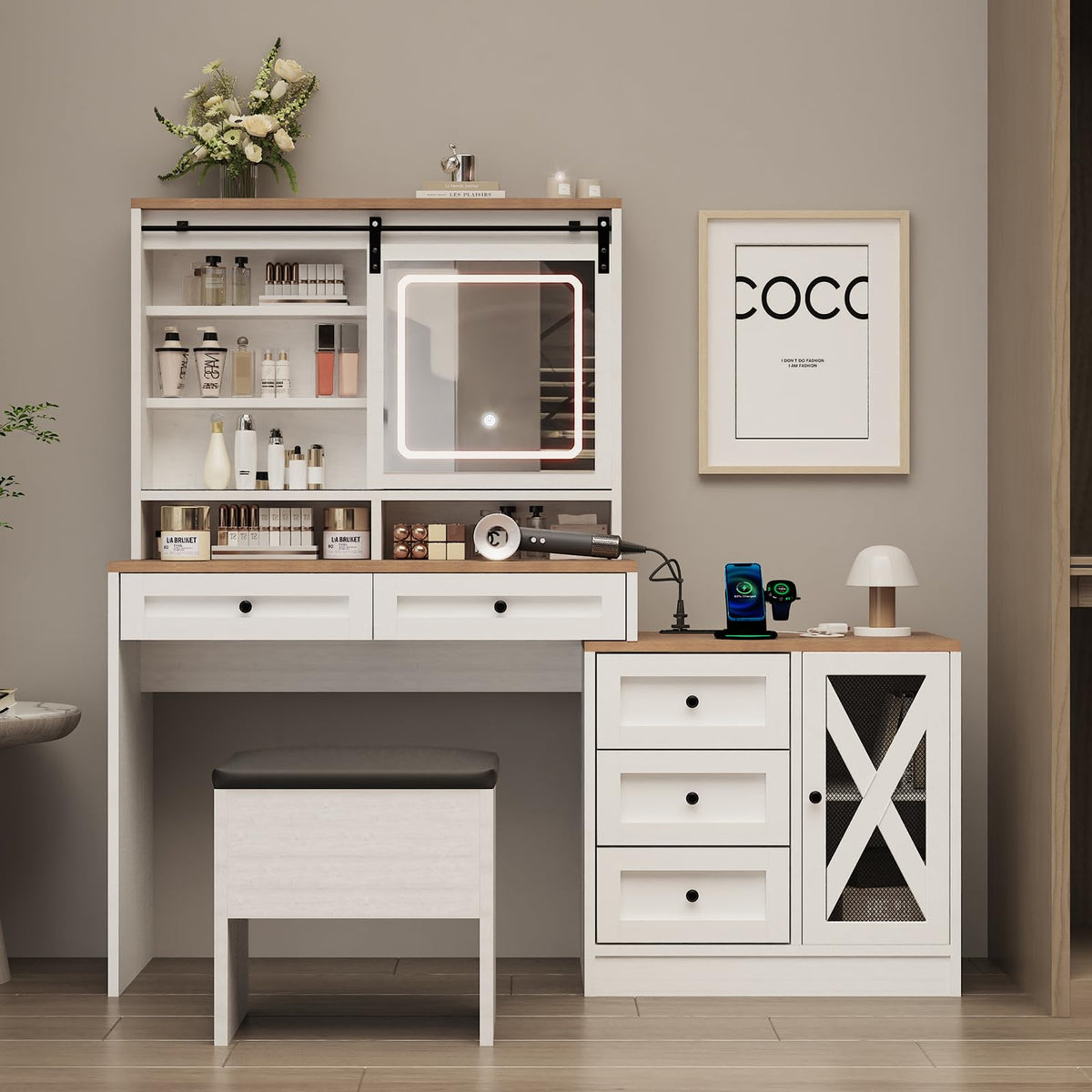 Farmhouse LED Makeup Vanity