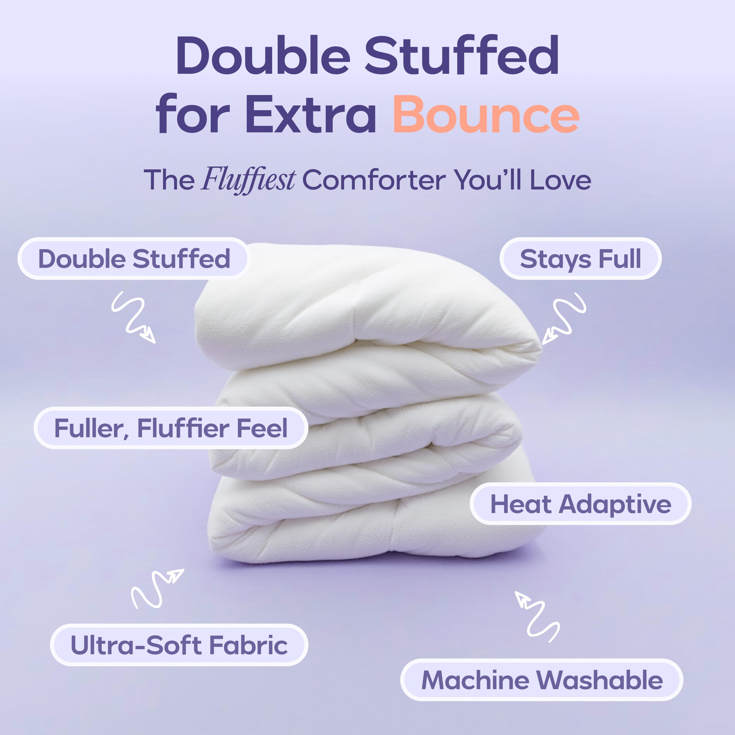 Mellow Marshmellow Comforter Full/Queen - Extra Fluffy Double-Stuffed Down Alternative Duvet Insert, All-Season Temperature-Balancing, Oeko-TEX Class I Fabric, Box-Stitch, Machine Washable