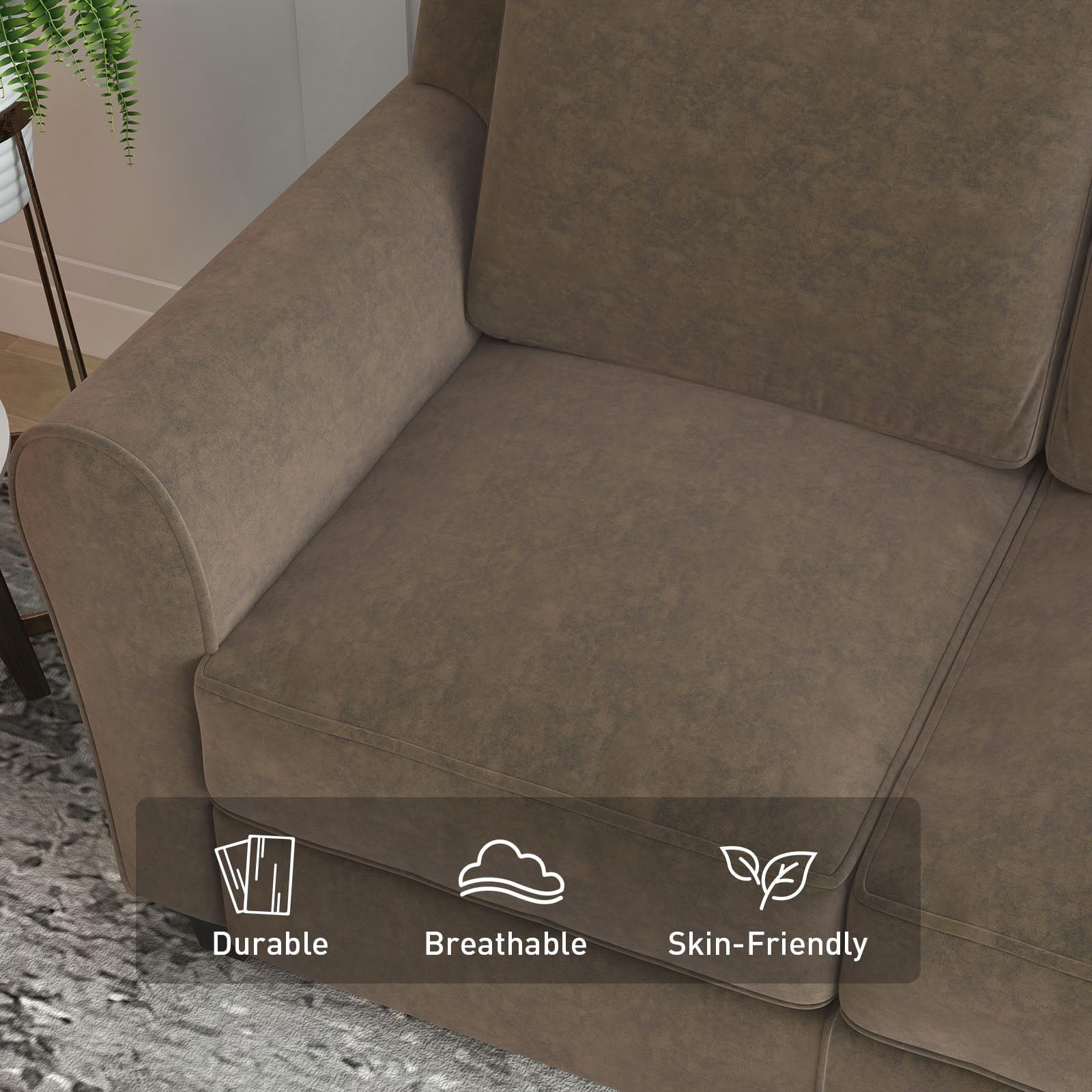 Bonzy Home 58" Brown Loveseat Sofa Couch for Living Room, 2 Seater Love Seat for Small Spaces, Modern Couch with Thick Cushion for Home Apartment Office