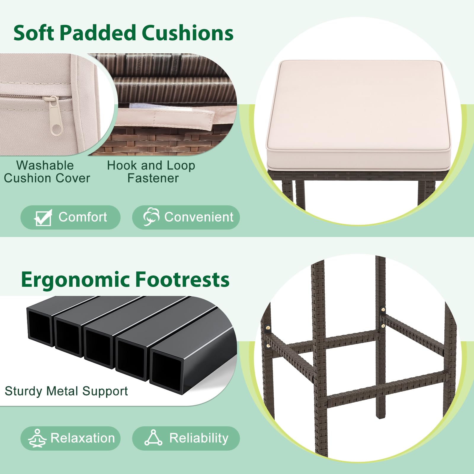 RELAX4FLIE 3-Piece Outdoor Bar Set - PE Rattan Wicker Bar Table and Stools with Removable Cushions, Tempered Glass Top & 2 Storage Shelves for Porch, Backyard, Garden, Poolside