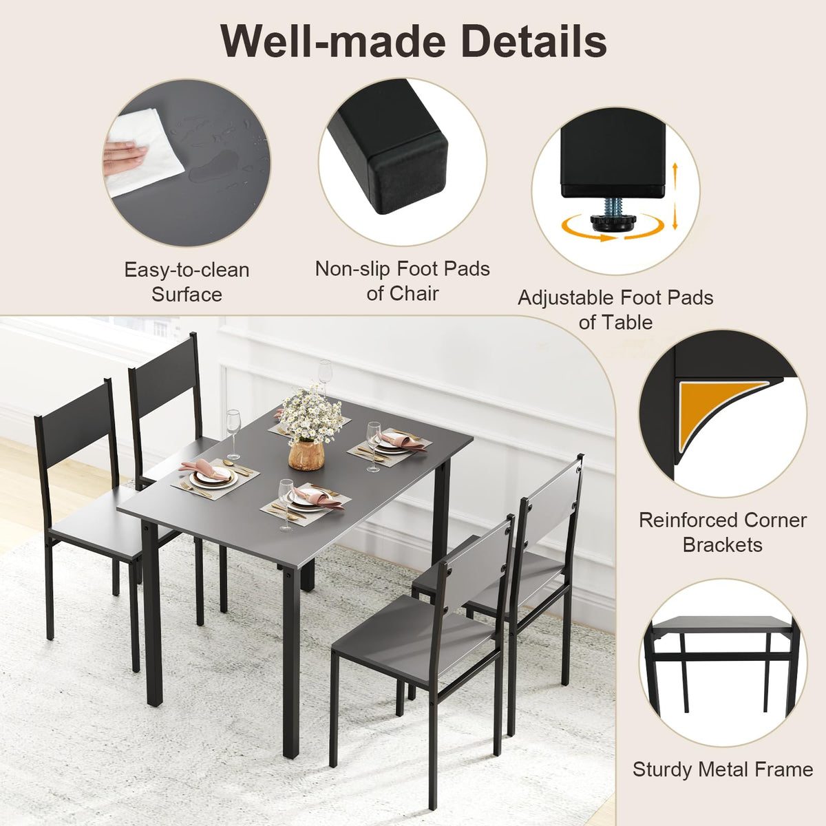 5-Piece Dining Table Set for Four