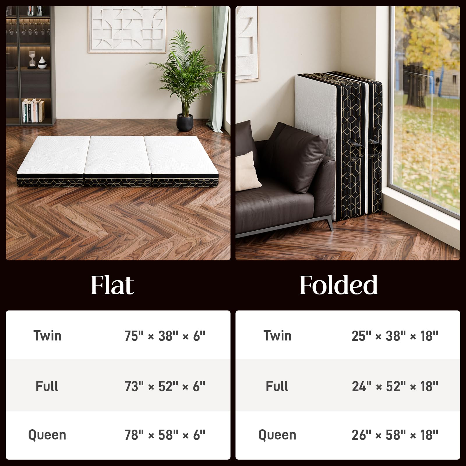 GEMBED Tri-Fold Memory Foam Mattress Queen - 5.9 Inch Portable Folding Mattress with Handle & Washable Cover, Floor Bed with Non-Slip Base, Space-Saving for Room, Travel, Guest Bed, RV, 78"x58"x5.9"