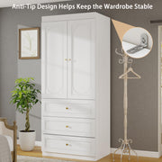 Vrmuxita Armoire Wardrobe Closet with Drawers: 74" Tall White Wardrobe Closet with Doors, Large Bedroom Armoires for Clothes, Wood Closets for Hanging Clothes (31.5 in-2 Doors)