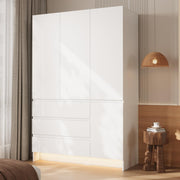 VOWNER Armoire Wardrobe Closet with 4 Doors, Bedroom Armoire with Mirrors