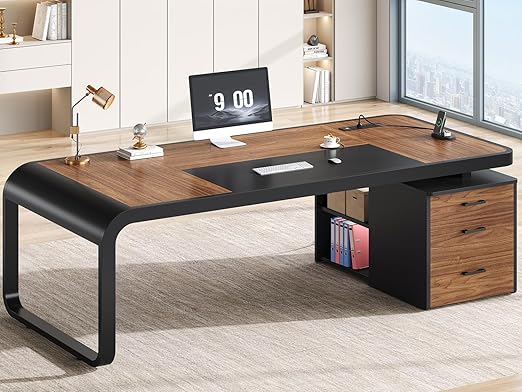 Executive Desk with File Cabinet & Drawers, 70.9"