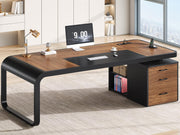 Itaar 70.9" Executive Desk, Large Computer Desk with Drawers and Lateral File Cabinet, Office Desk with Removable Shelves, Business Furniture Desk Workstation for Home Office, Brown