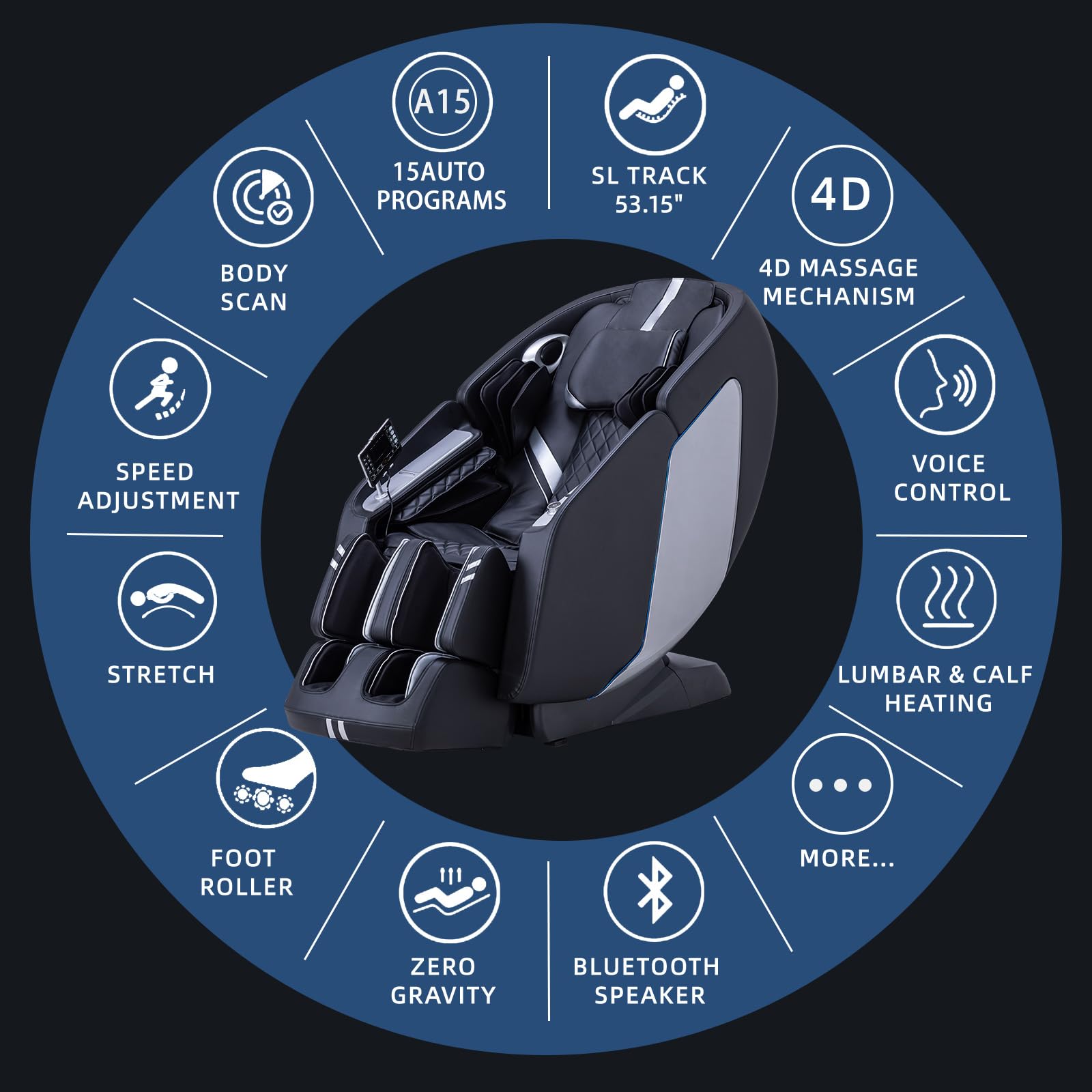 MassaMAX 4D Full Body Massage Chair for Daily Comfort Upgrade-Yoga Stretch, AI Voice Control, 55" SL Track, Zero Gravity, Extendable Footrest, 15 Modes, Foot Rollers, Waist & Calves Heating with Cover