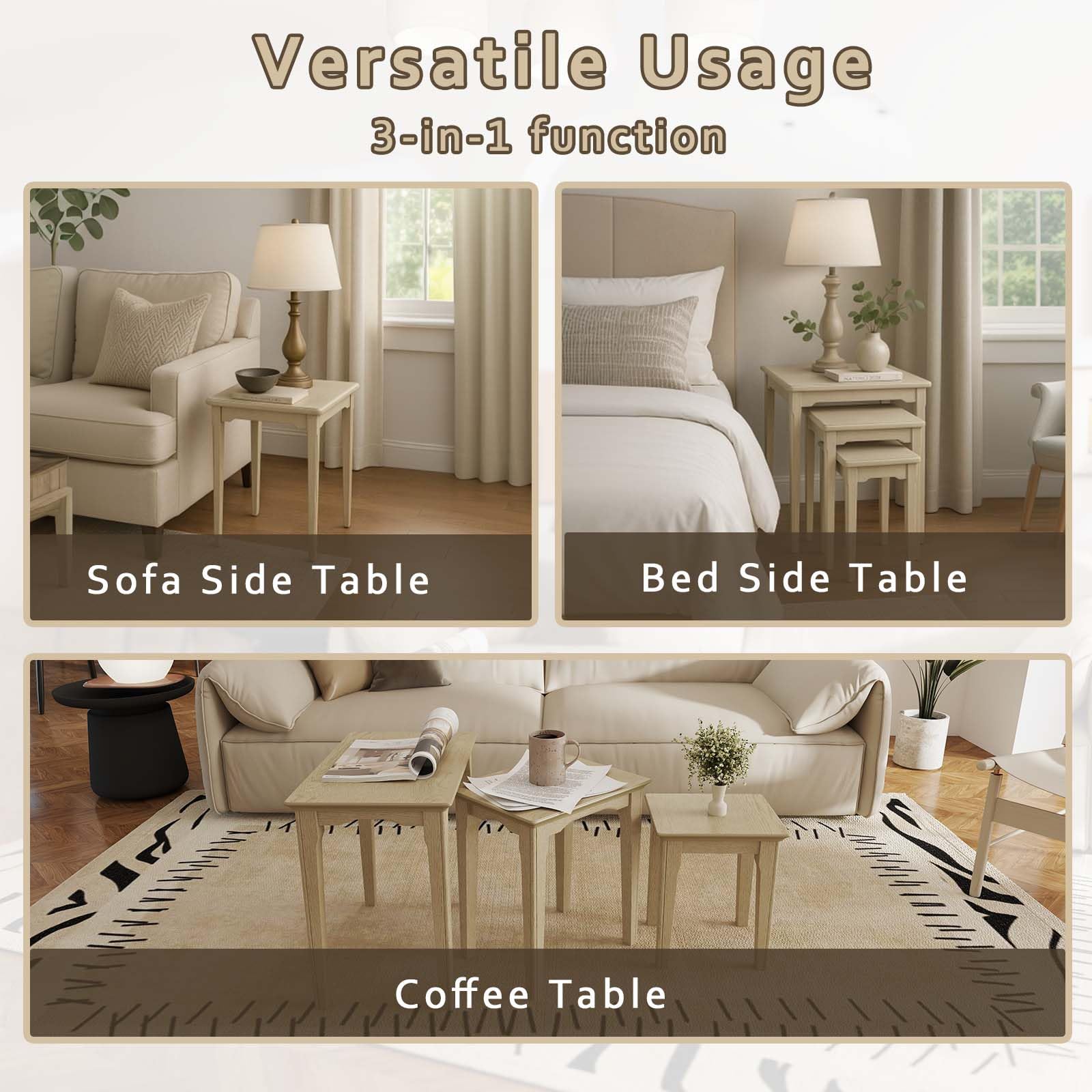 Solid Wood Nesting Side Tables, Set of 3