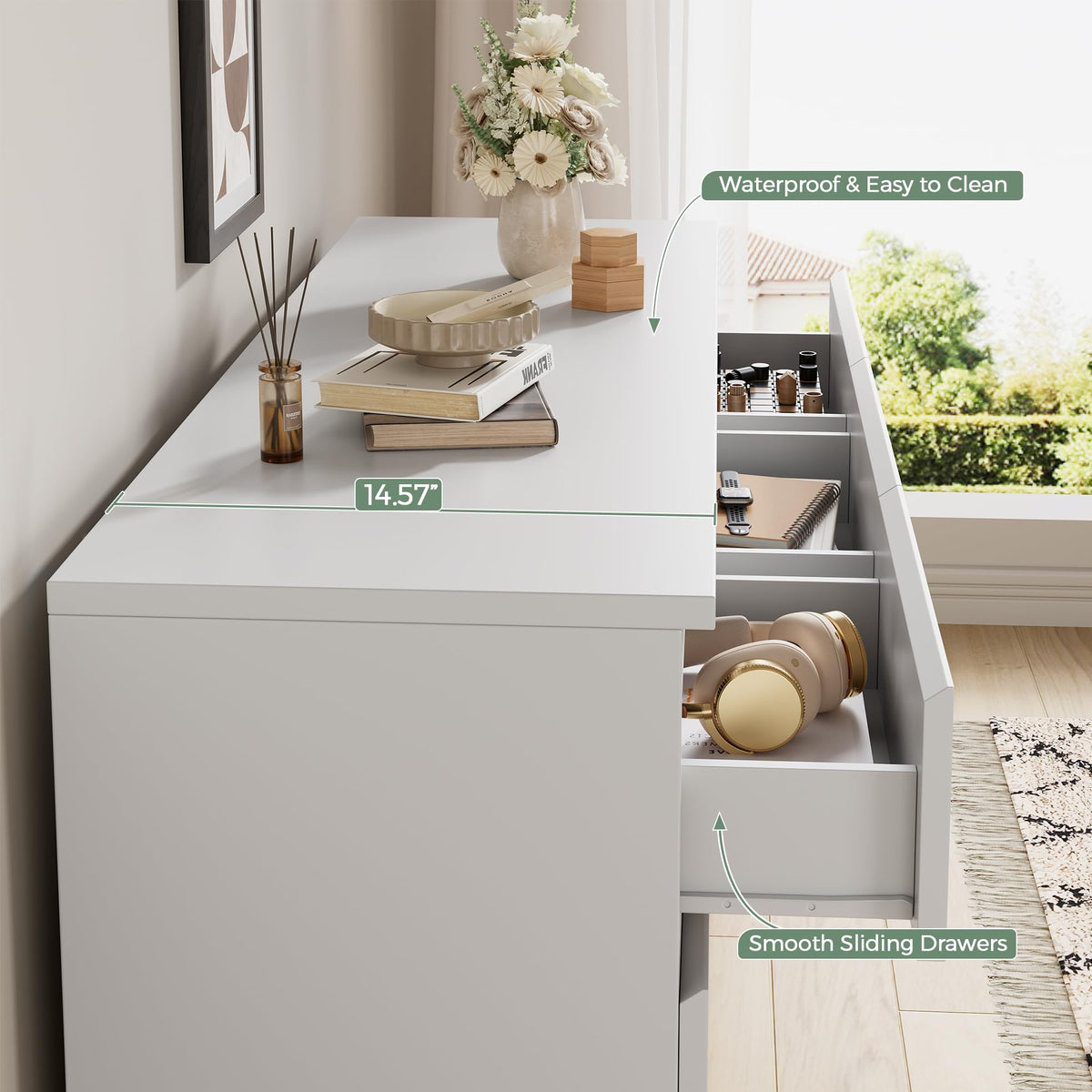 Jocoevol Modern 9 Drawer Dresser for Bedroom, Simply Chest of Drawers, Wood Storage Dresser with Deep Drawers for Living Room Hallway Entryway (White)