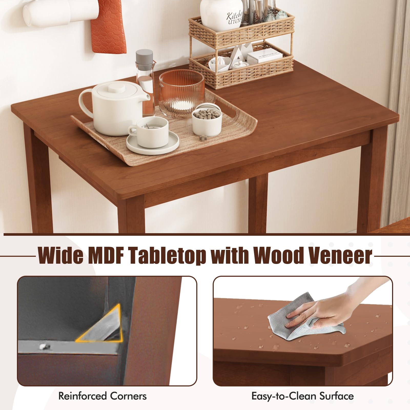 3-Piece Counter Height Bar Table Set with Saddle Stools
