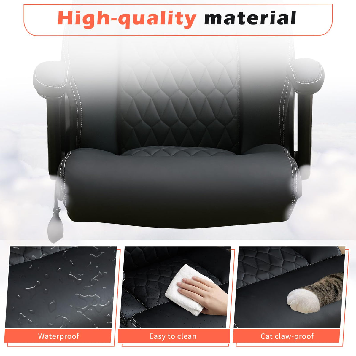 700lbs Big and Tall Office Chair - Heavy Duty Executive Desk Chair with Inflatable Lumbar Support, Extra Wide Padded Seat, Flip-up Arms, Metal Base & Quiet Rubber Wheels, High Back Ergonomic Chair