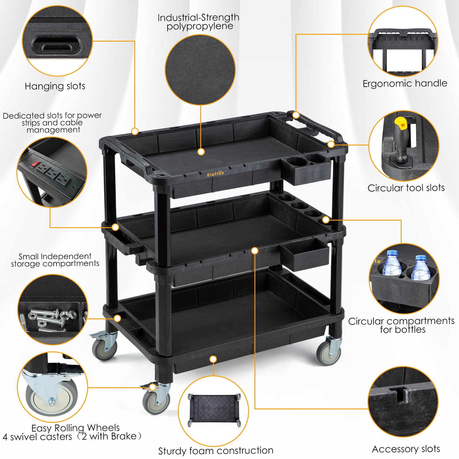 3-Shelf Rolling Utility Cart 500 lbs Capacity