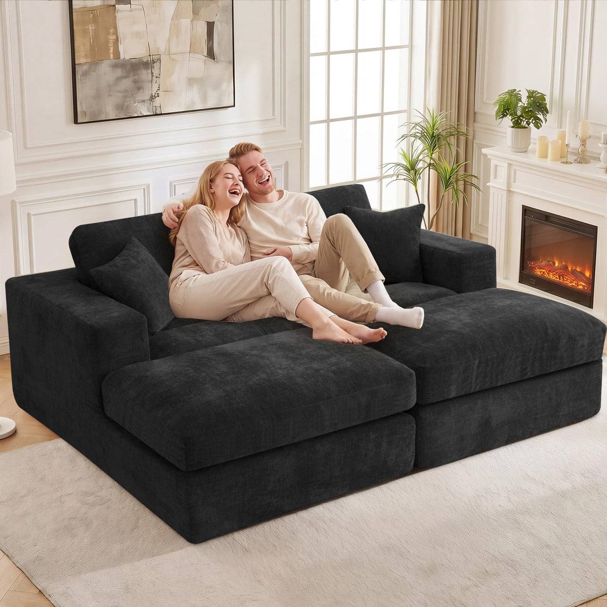 Mifnas 81" Oversized Double Chaise Lounge Chair, Cloud Boneless Sofa Bed