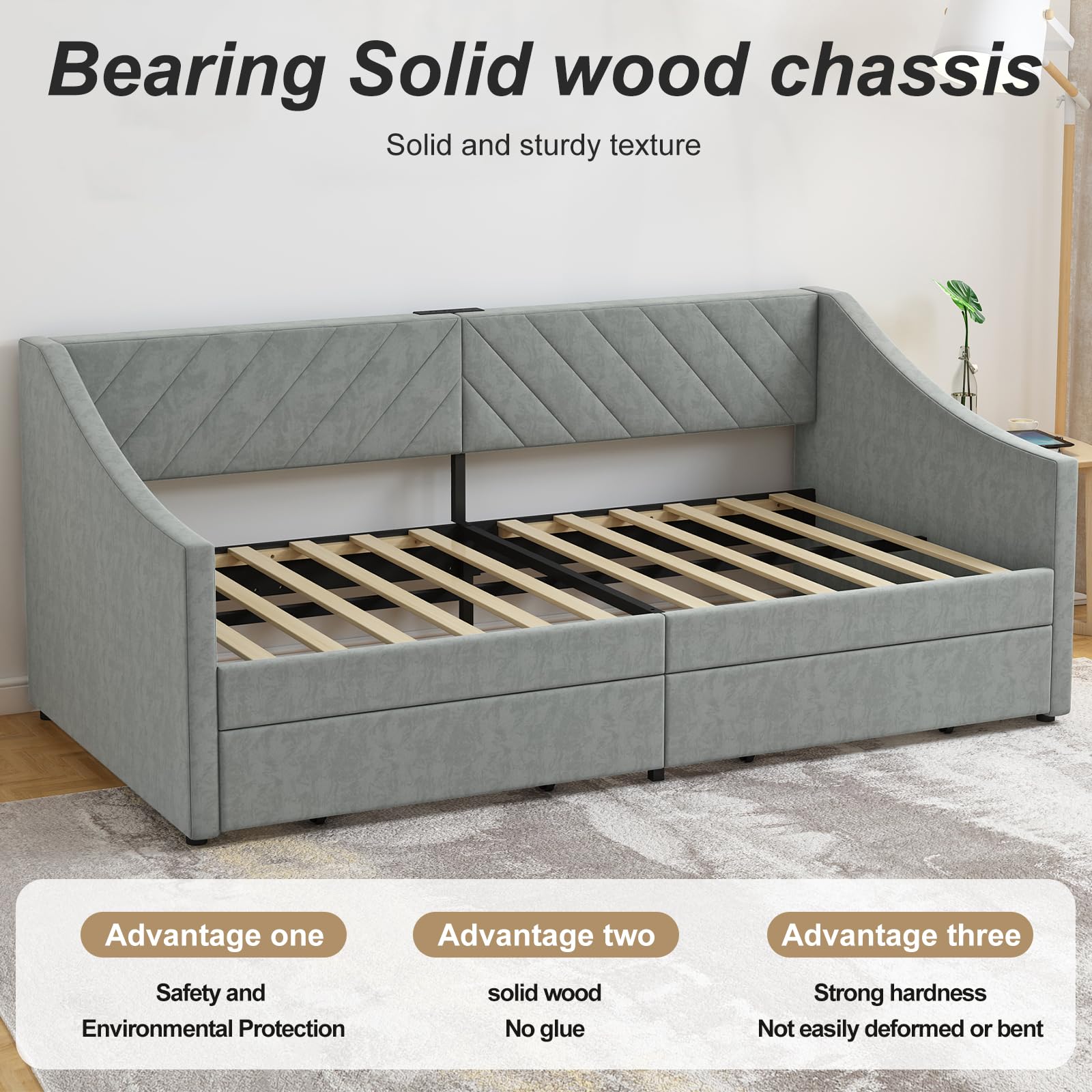 Twin Daybed with Storage Drawers & Charging Station