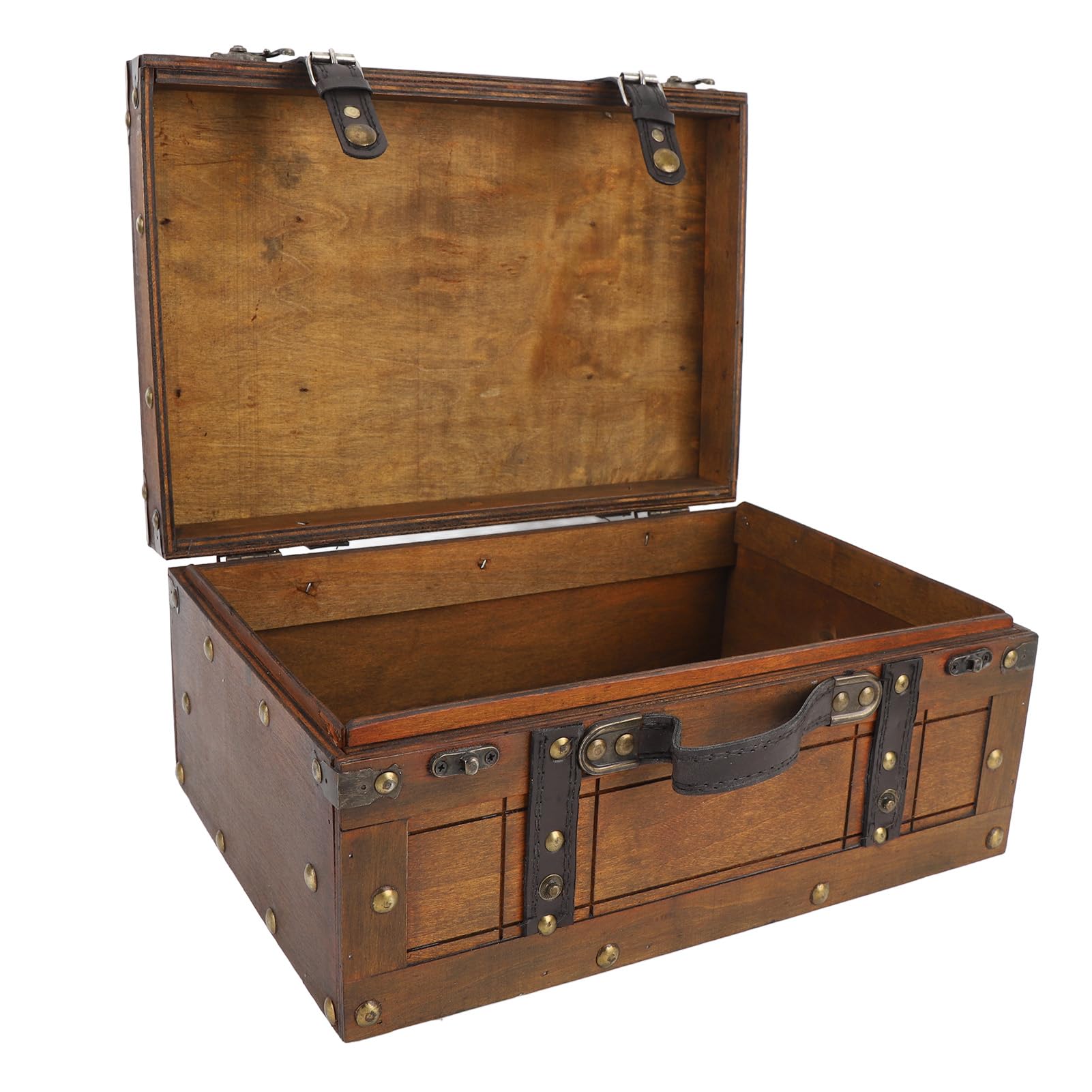 Vintage Wooden Storage Trunk with Hinged Lid