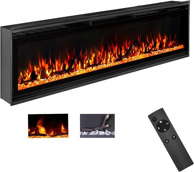 Wall Mounted Electric Fireplace Insert with Remote