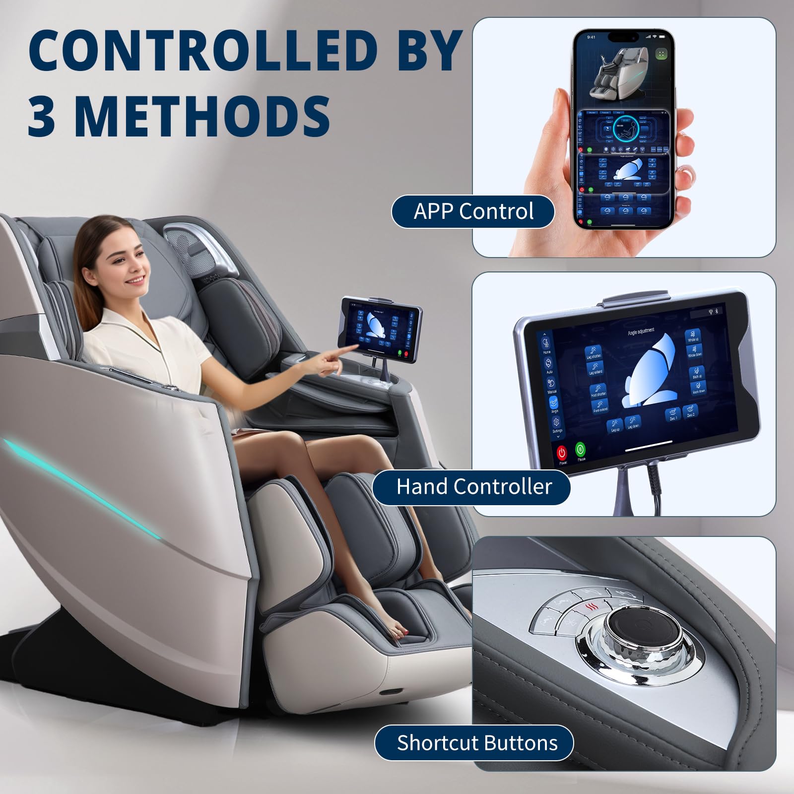HealthRelife 4D Massage Chair Full Body Zero Gravity Recliner - 55“ SL-Track,20 Auto Modes,11 Massage Technique,40 Airbags Massage,with Yoga Stretch,APP Control,Negative Oxygen lons（Grey）