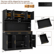 AXCIGOC 72" Tall Kitchen Pantry Cabinet with Charging Station 55" Wide Kitchen Hutch Cabinet with LED Light and Countertop Large Kitchen Cabinet with Adjustable Shelves and Wine Rack Black