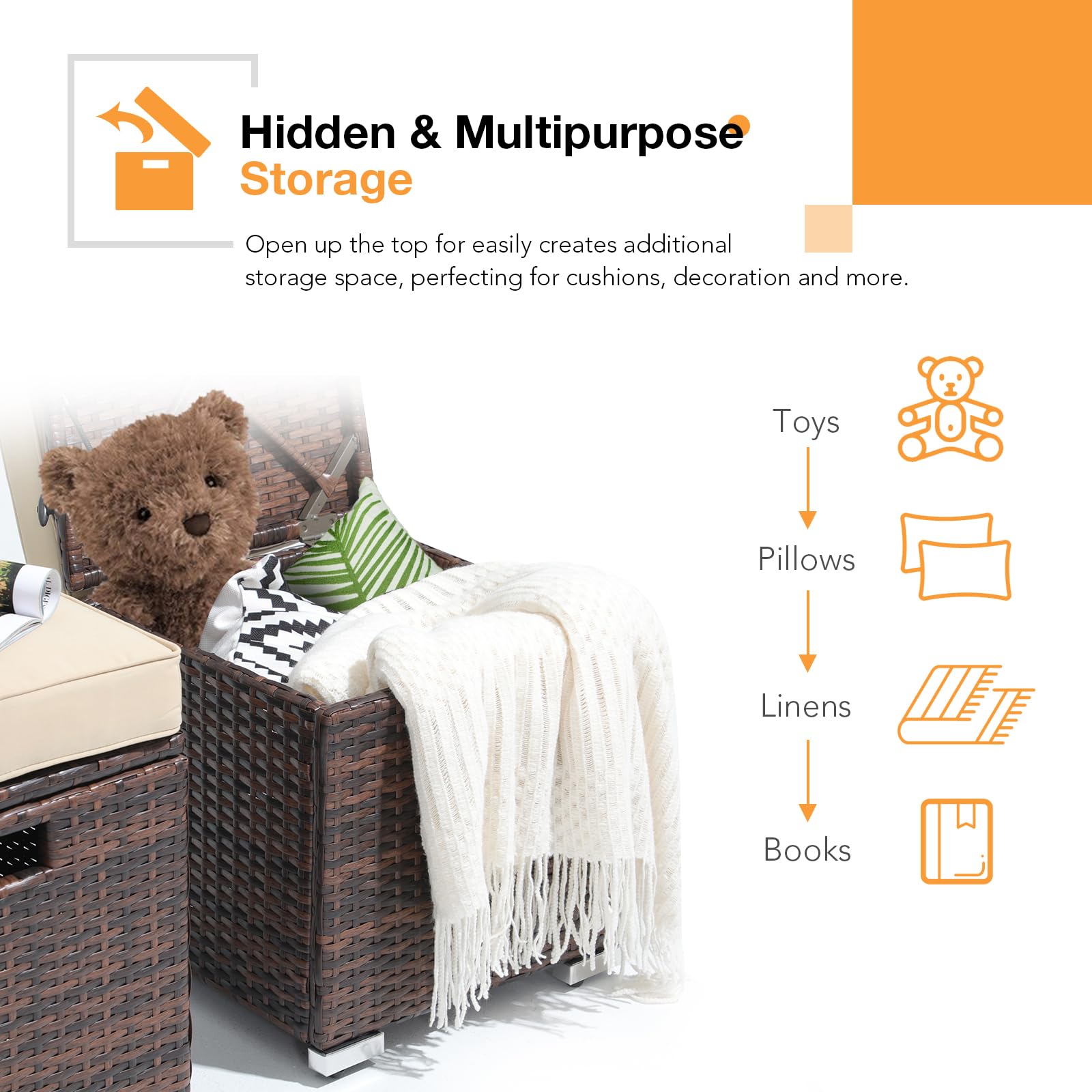 Outdoor Rattan Storage Ottoman Set of 2
