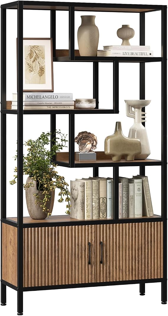 5-Tier Bookcase with Fluted Cabinet