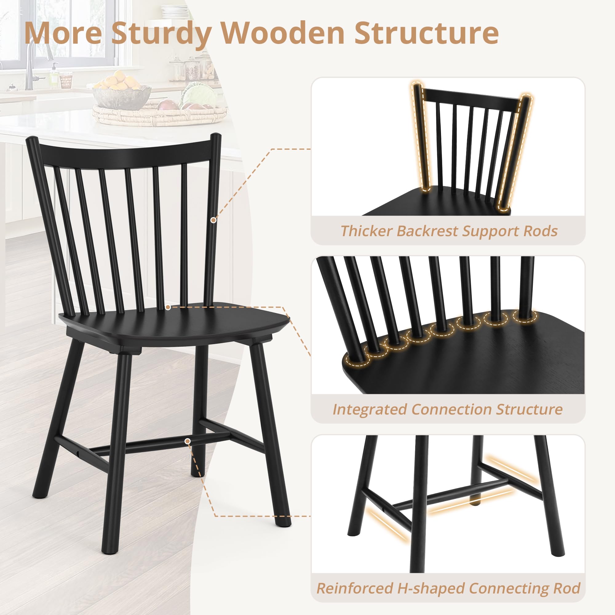 Farmhouse Spindle Back Dining Chairs, Set of 4