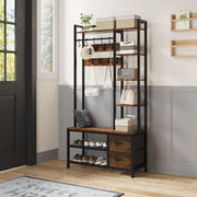 6-in-1 Hall Tree with Bench, Drawers & Shelves