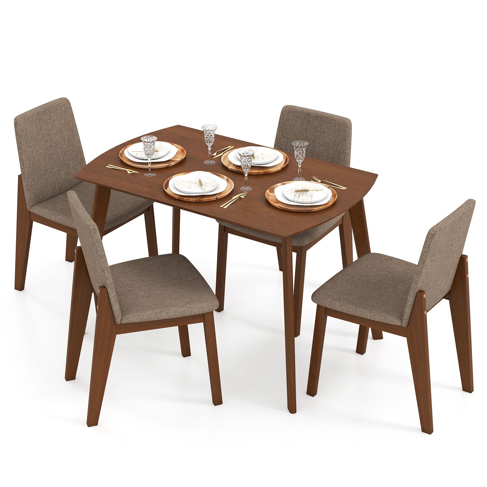 Giantex Dining Table Set for 4, Rectangular Kitchen Table and Chairs Set w/Rubber Wood Frame, Padded Seats & Backrests, Space-saving Dinette Set for Small Space, Apartment, Dining Room, Breakfast Nook
