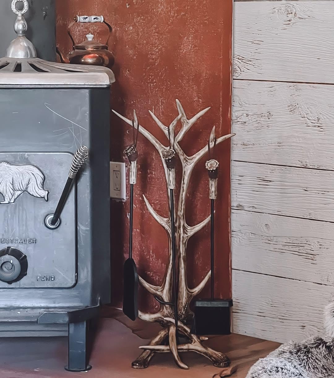 Rustic Antler Fireplace Tool Set