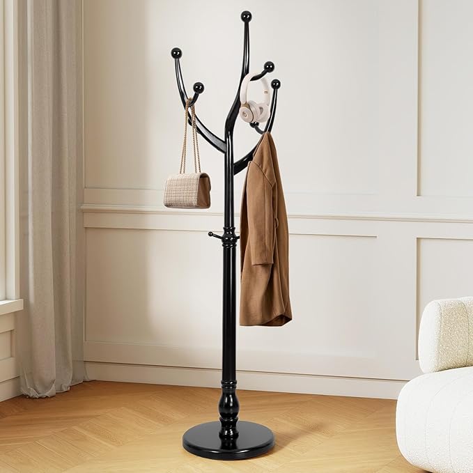 Freestanding Wooden Coat Rack with 8 Hooks