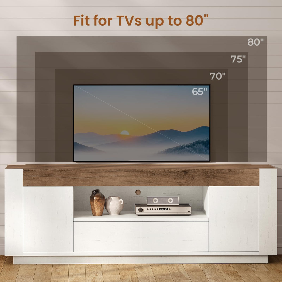 Itaar 70" TV Stand for 80" TV,Farmhouse Entertainment Center, White